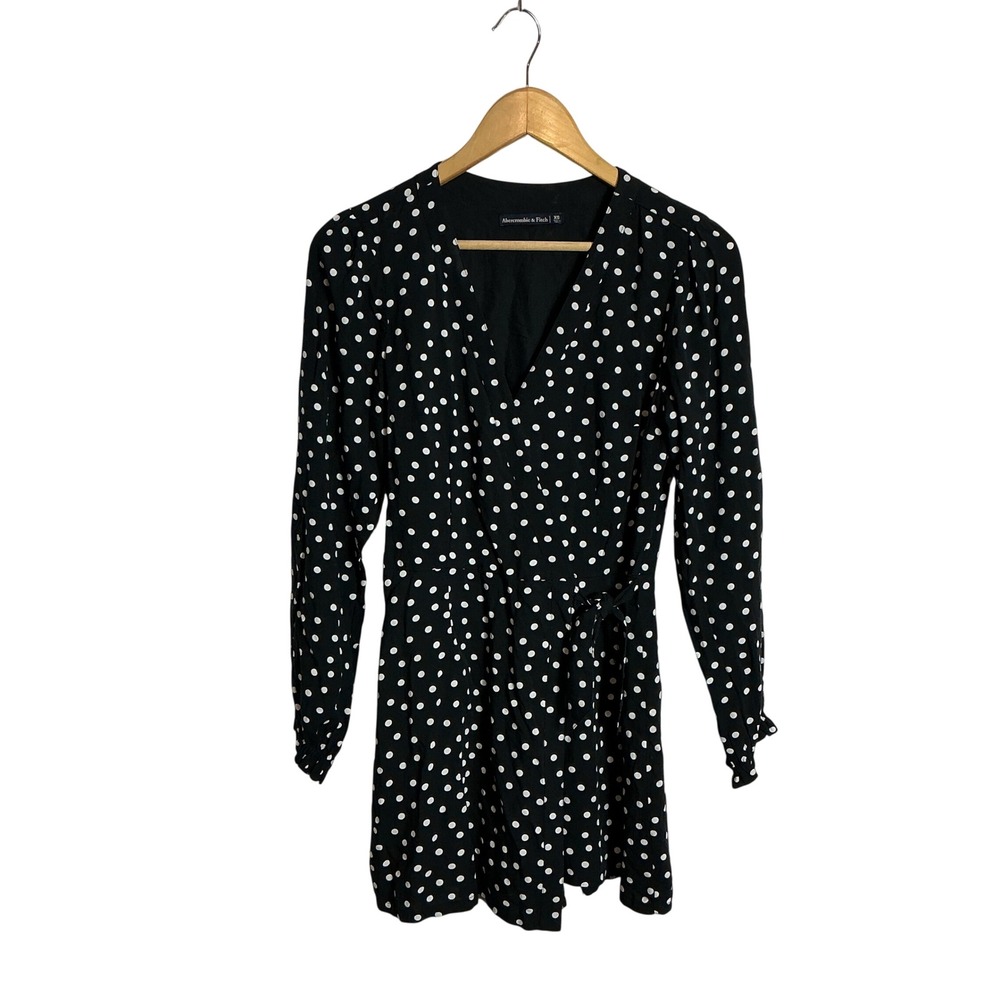 Abercrombie & Fitch XS Black White Polka Dot Skirted Wrap Romper